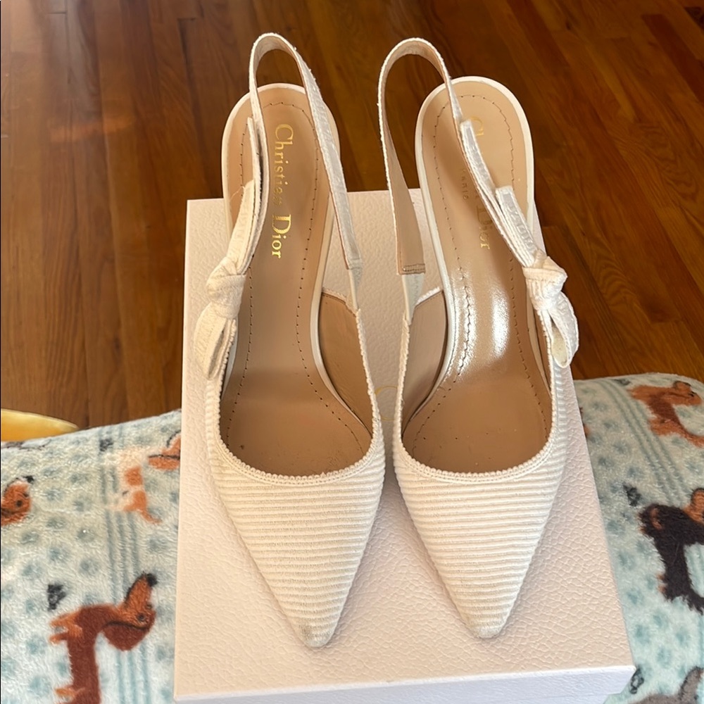 Dior Cream Elegant Slingback Heels